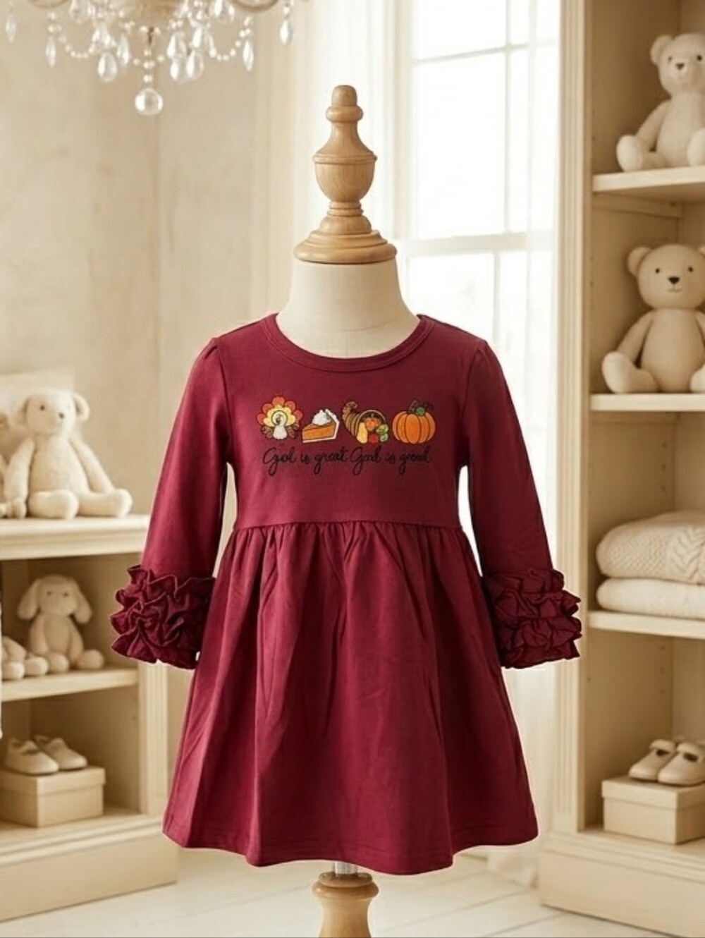 Bayou Blanks 18 Months Deep Maroon Thanksgiving Dress